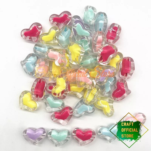 10 Pcs Manik Manik Ice Frosted Mote Hati Love Isi Doff Mute Bunga Bahan Craft &amp; DIY