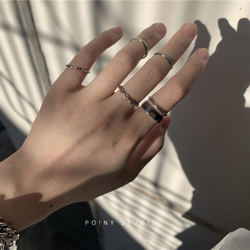 We Flower 7PCs Chic Perak Geometris Knuckle Rings Set Untuk Wanita Gadis Vintage Stackable Midi Finger Rings Perhiasan Aksesoris