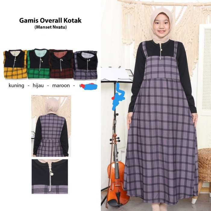 TERBARU       Gamis Busui Resleting/ Gamis overall Printing Kotak Terbaru