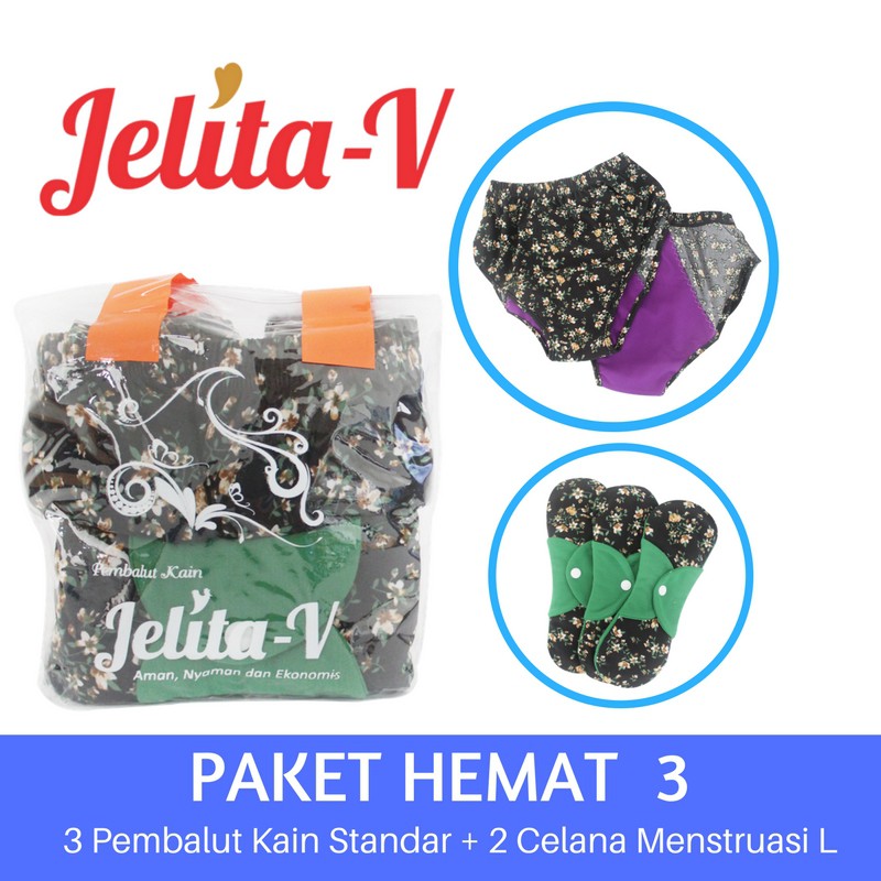 Paket Hemat 3 Pembalut Kain Standar + Celana Dalam Menstruasi Size L Jelita-V
