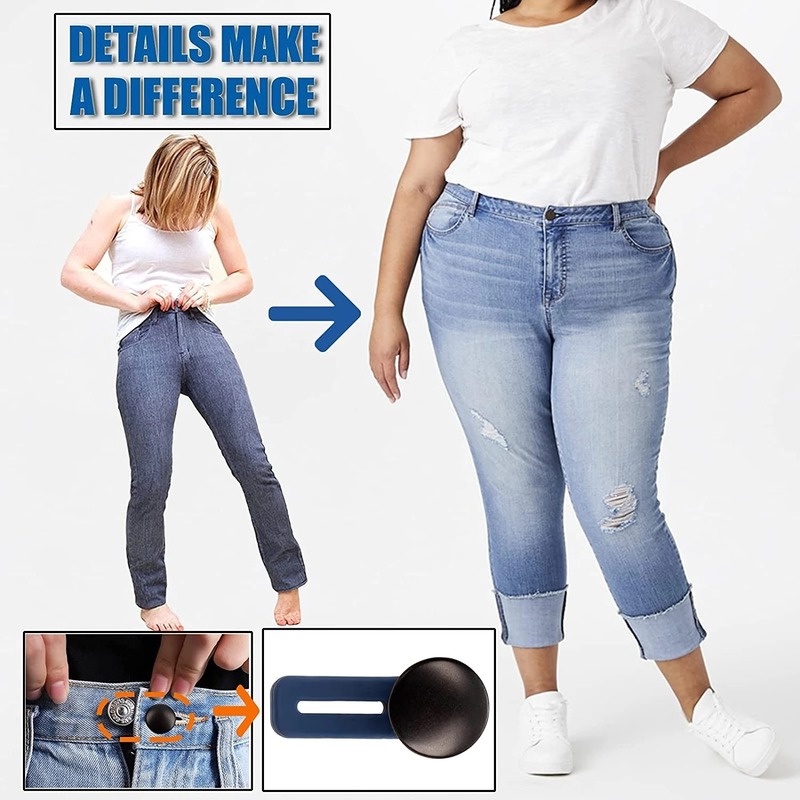 1pc Kancing Extender Pinggang Jeans Bahan Metal Dapat Ditarik / Disesuaikan