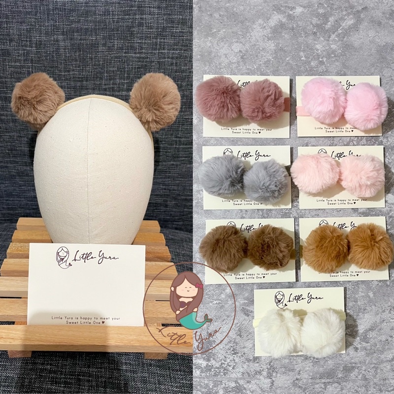 LITTLE YURA - Big Pom Pom Headband (Banyak Warna) / Bandana Bayi / Newborn Headband Nylon Baby / Pita Bayi dan Anak / Aksesoris Bando Anak