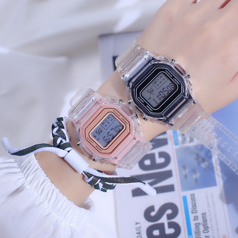 INDOMINI JT032 JAM TANGAN WANITA RUBBER DIGITAL TRANSPARAN SQUARE DIAL COUPLE WATCH KOREAN IMPORT