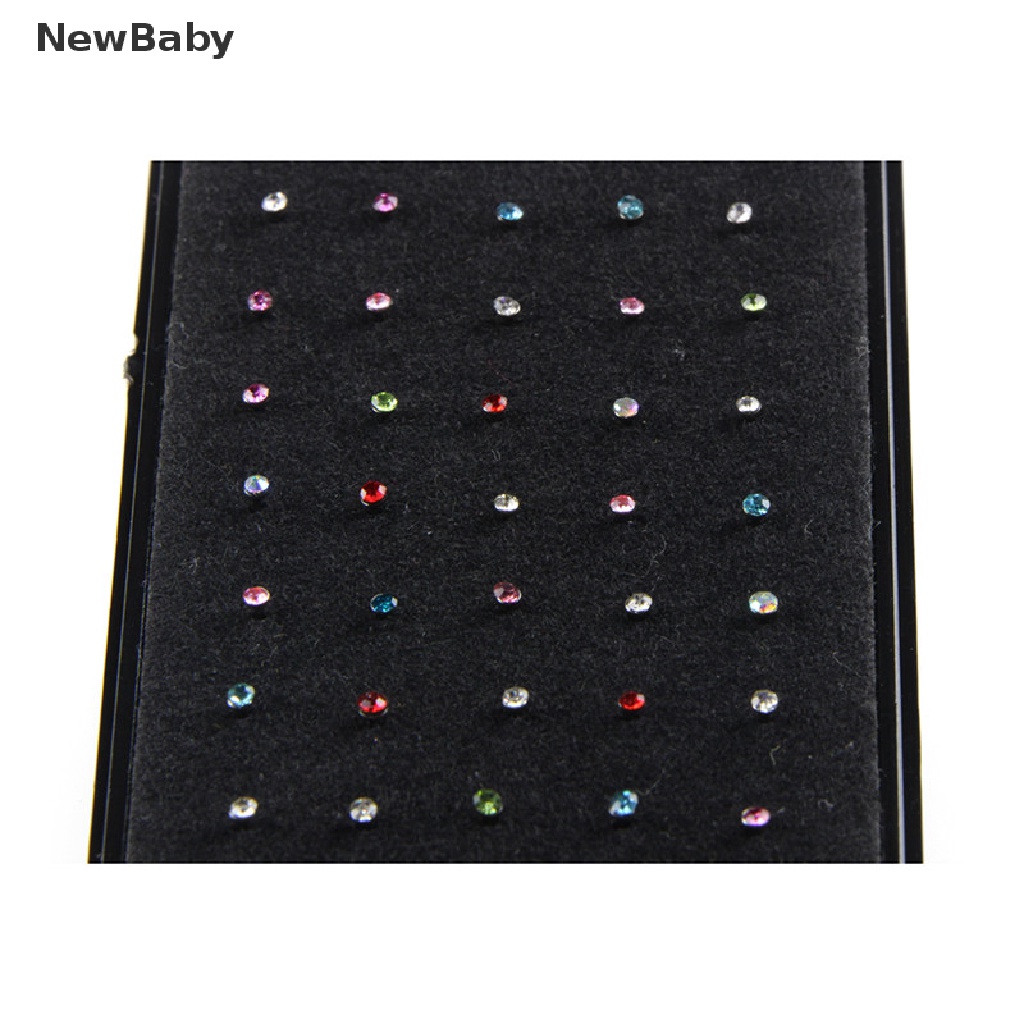 60pcs Anting Tindik Hidung Bahan Stainless Steel Hias Kristal Berlian Imitasi Untuk Wanita