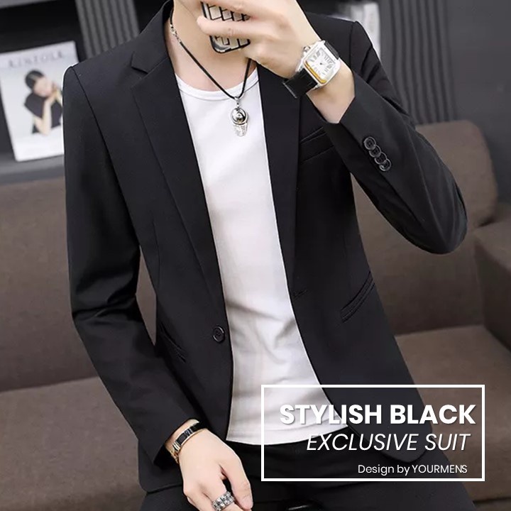 BLAZER PRIA KOREA SLIMFIT WARNA HITAM STYLISH BLACK ORI NIKAYU HIGH TWIST PREMIUM