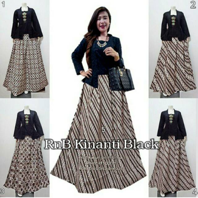 RNB KINANTHI BLACK BLEDAK JARIK PARANG ROK BLUS STELAN BAJU KEBAYA SET PANJANG KUTUBARU KLOK PANJANG