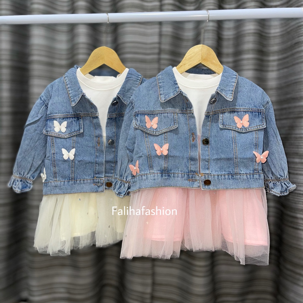 Dress anak korea setelan dress anak import korea setelan dress cardigan jaket jeans import anak 1-5 