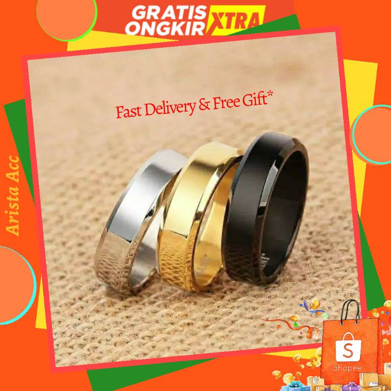 Cincin couple Hitam Titanium Stainless steel sisi segi anti karat selamanya Fashion Ring