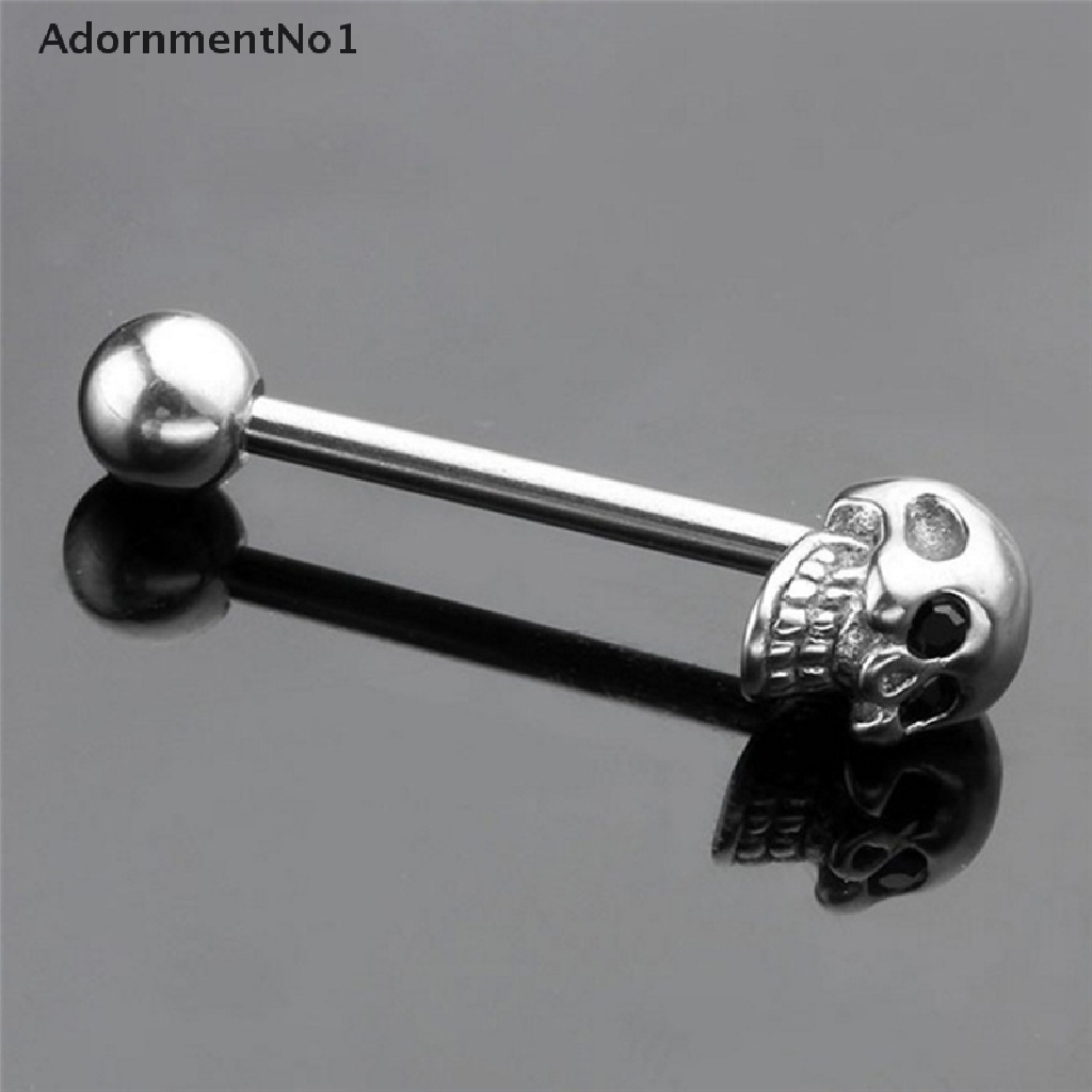 (AdornmentNo1) 14g Anting Tindik Lidah / Tubuh Bentuk Tengkorak Bahan Stainless Steel