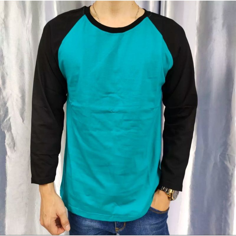 Kaos polos raglan TOSCA lengan HITAM PANJANG Uk M L XL XXL pria dan wanita