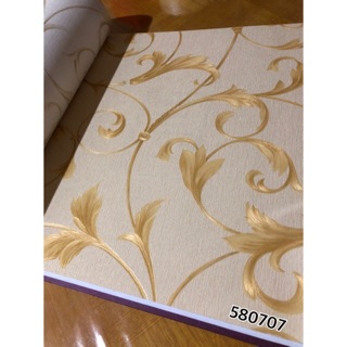 Wallpaper Dinding motif  Ulir  Daun  Coklat Gold Elegan 