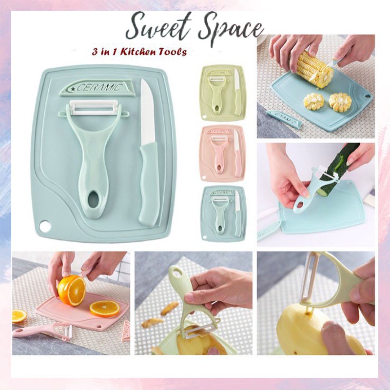 PISAU TALENAN 3 IN 1 KEKINIAN / PISAU CERAMIC CHOP / PENGUPAS KULIT BUAH SAYUR [SWEET SPACE]