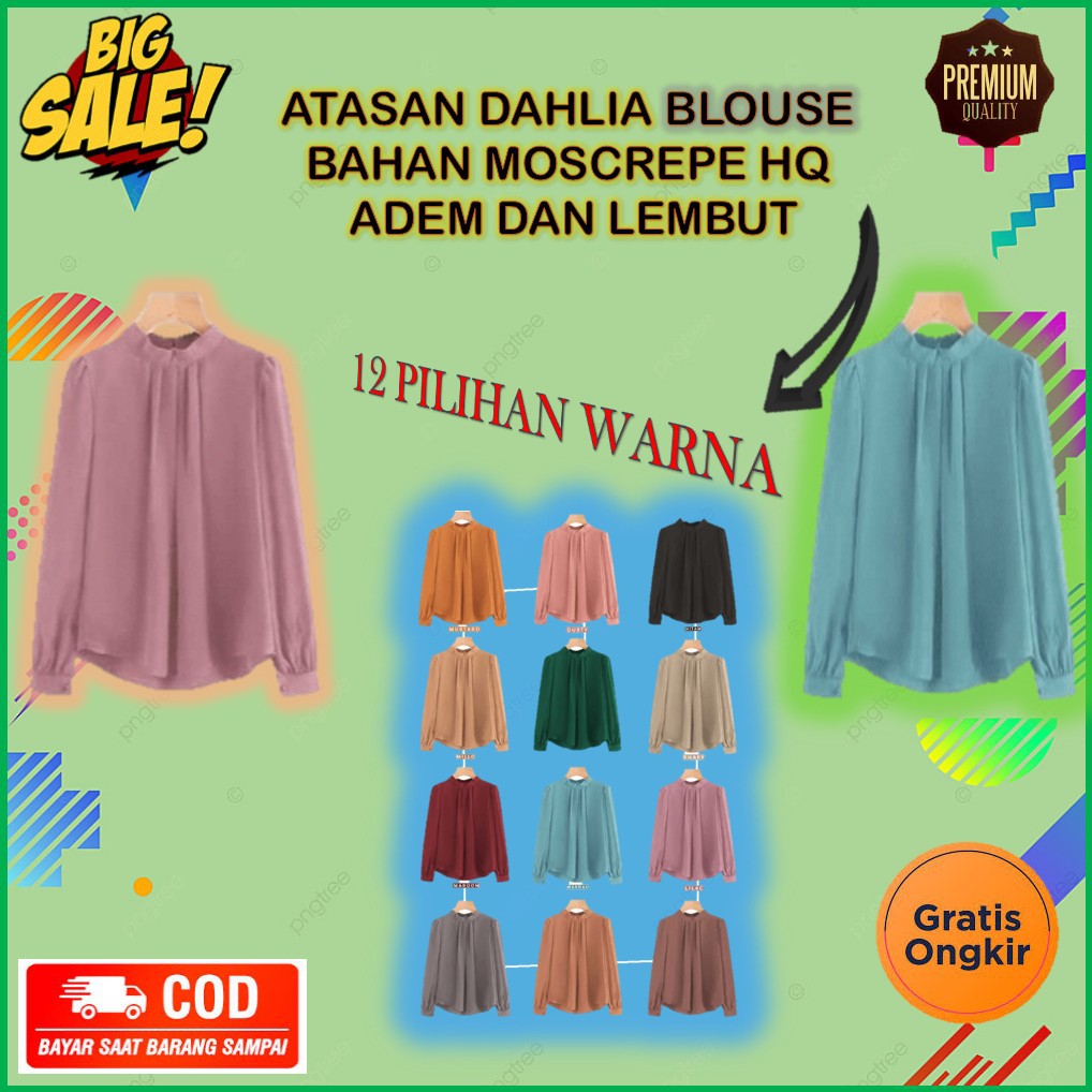 BAJU ATASAN LENGAN PANJANG WANITA SIMPLE DAHLIA BLOUSE TERBARU KEMEJA CEWEK ABG KOREA STLYE KEKINIAN