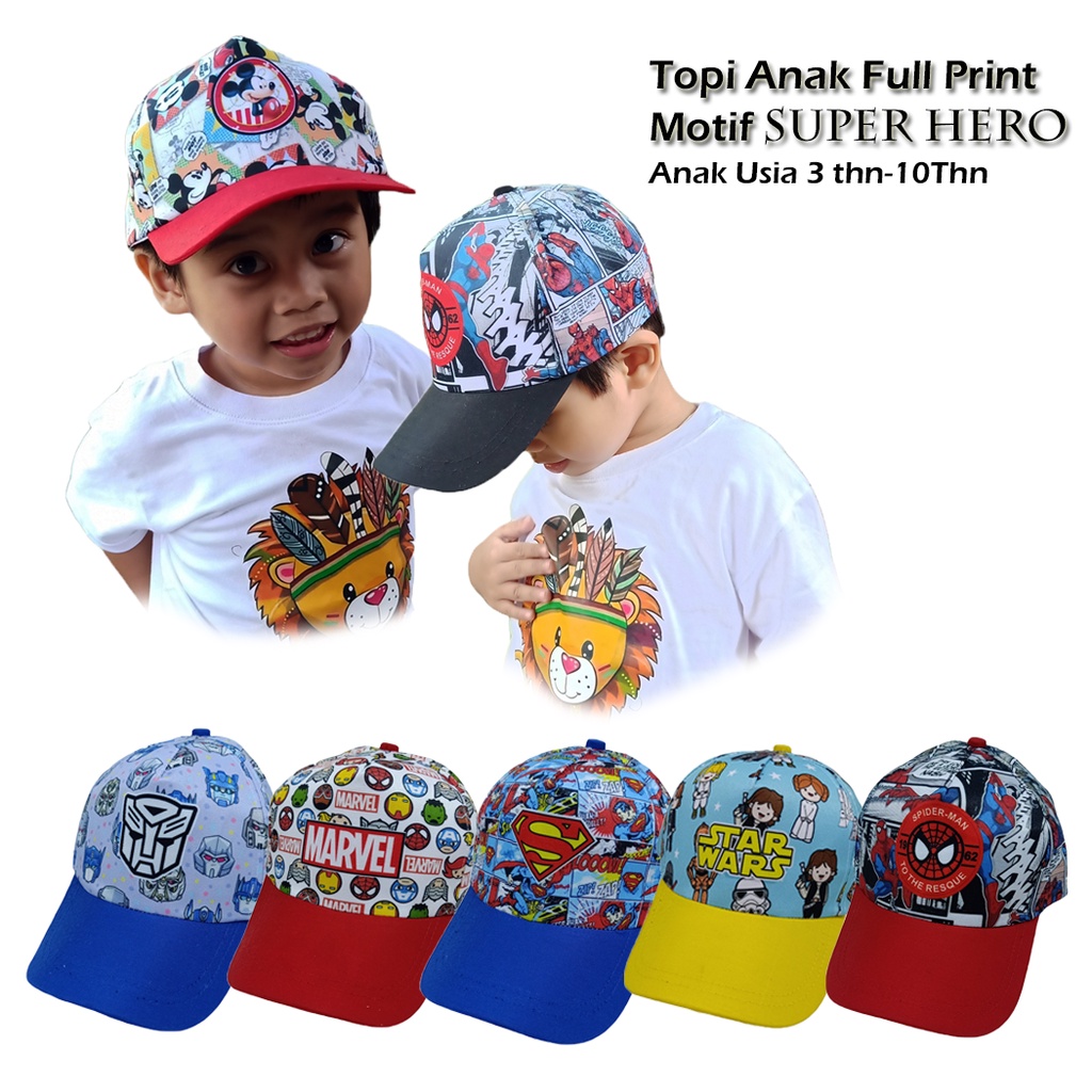 JF COLLECTION Topi Snapback Anak Laki Laki Baseball Cowok Karakter Superhero