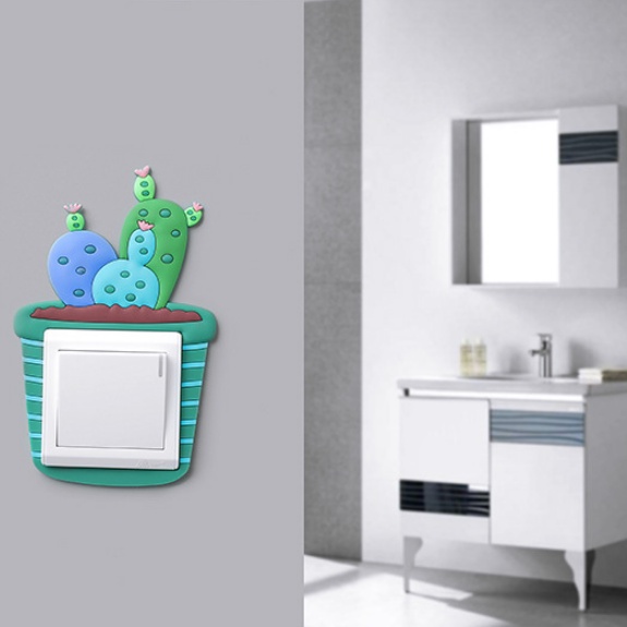 Stiker Dinding Saklar On-Off Gambar Kaktus 3D Silikon Sticker Lucu