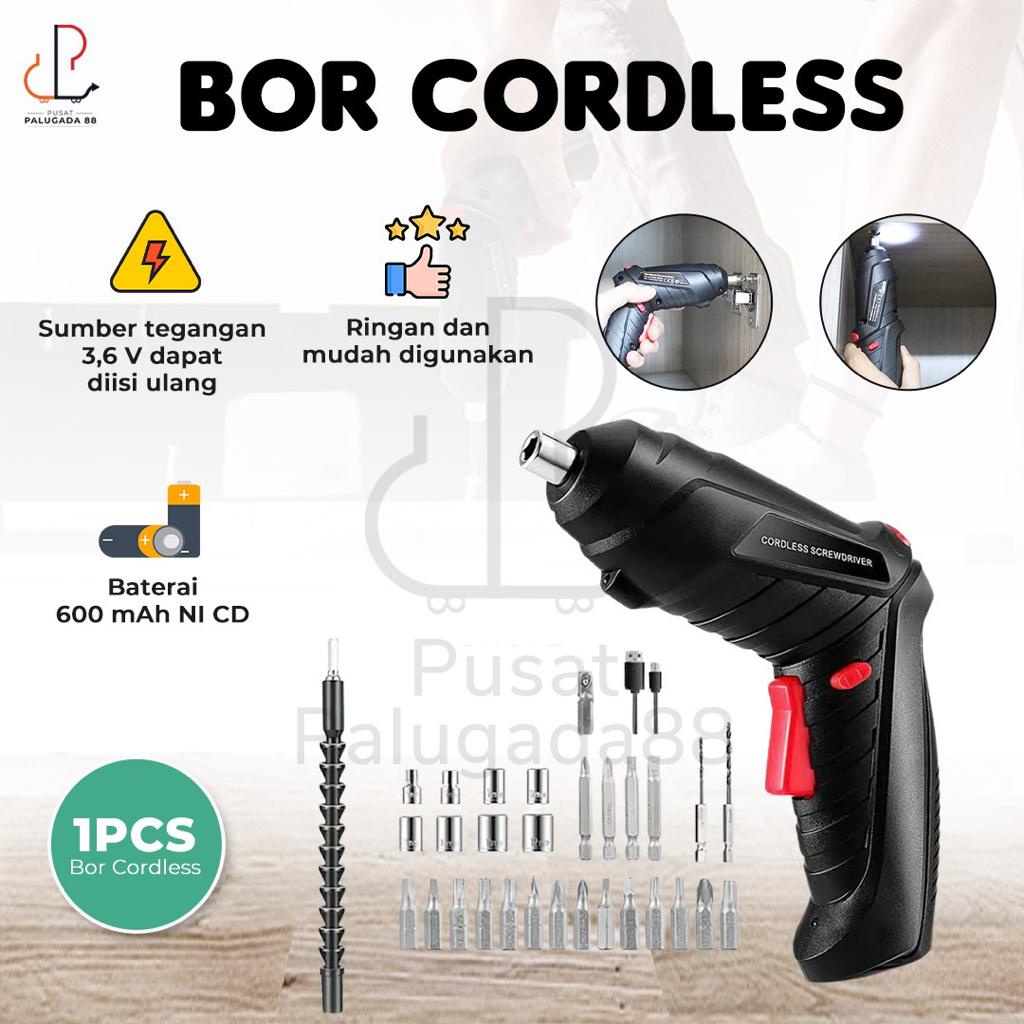 Bor Baterai Cordless Mini Mesin Portable Obeng Screwdriver Electric Set Wireless Battery Drill