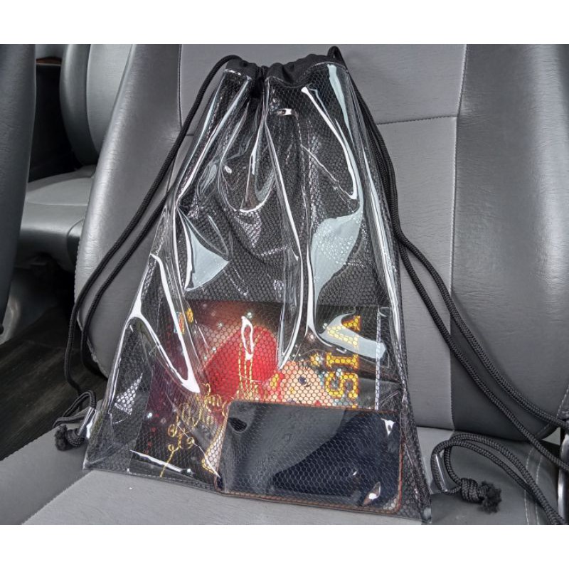 ( free pouch)tas serut ransel serut transparan mix jaring