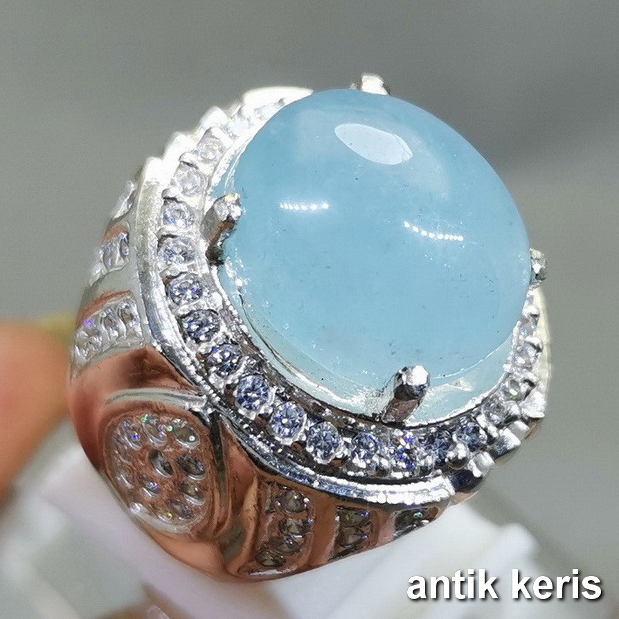 Batu Permata Kecubung Biru Laut Aquamarine Garansi Cincin Perak 925