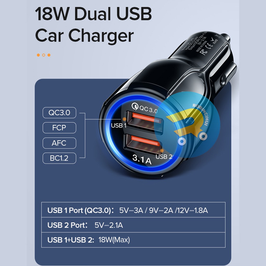 Charger Mobil 2 Port Qc 3.0 3.1A  / Adaptor Mobil / Car Charger / Colokan Mobil / Fast Charging