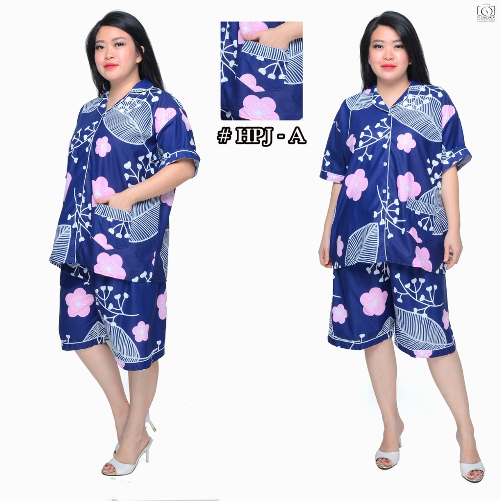 Piyama jumbo celana pendek/hotpant big size LD 130 / set baju tidur lengan pendek karakter cewek-HPJ/5L PAKIS NEVI