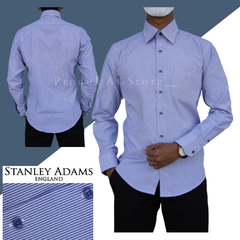 COD Kemeja Formal STANLEY ADAMS Lengan Panjang Motif Salur Kombinasi 100% Original Brand