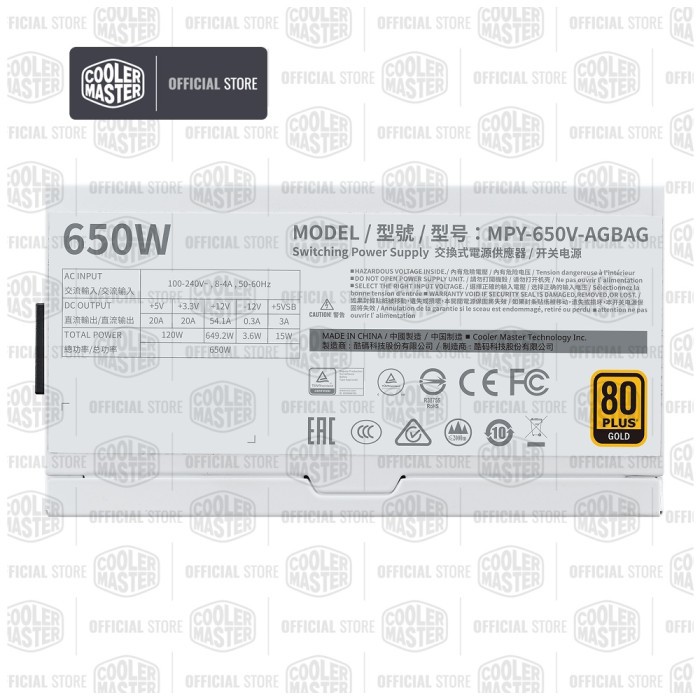 Cooler Master PSU V650 Gold V2 White Edition [MPY-650V-AGBAG-EU]