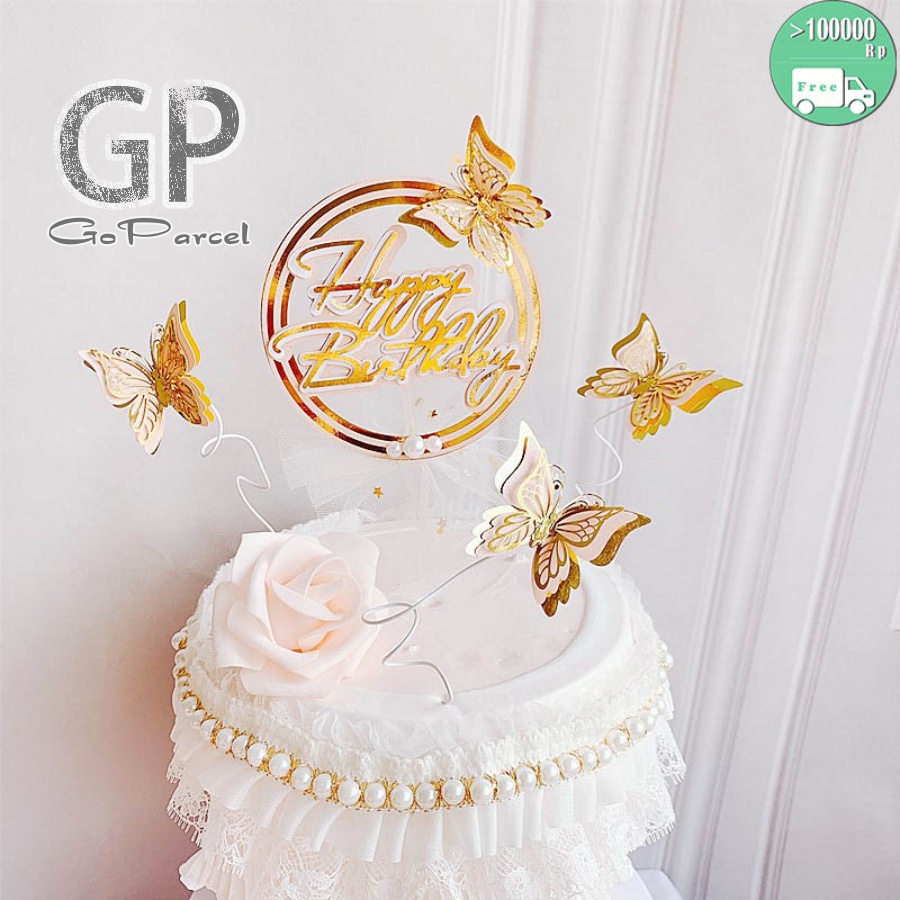 ( Set  3 Pcs ) TOPPER CAKE BUTTERFLY / TOPER KUE KUPU - KUPU / HAPPY BIRTHDAY CAKE / HIASAN KARANGAN BUKET BUNGA FLORIST BOUQUET FLOWER