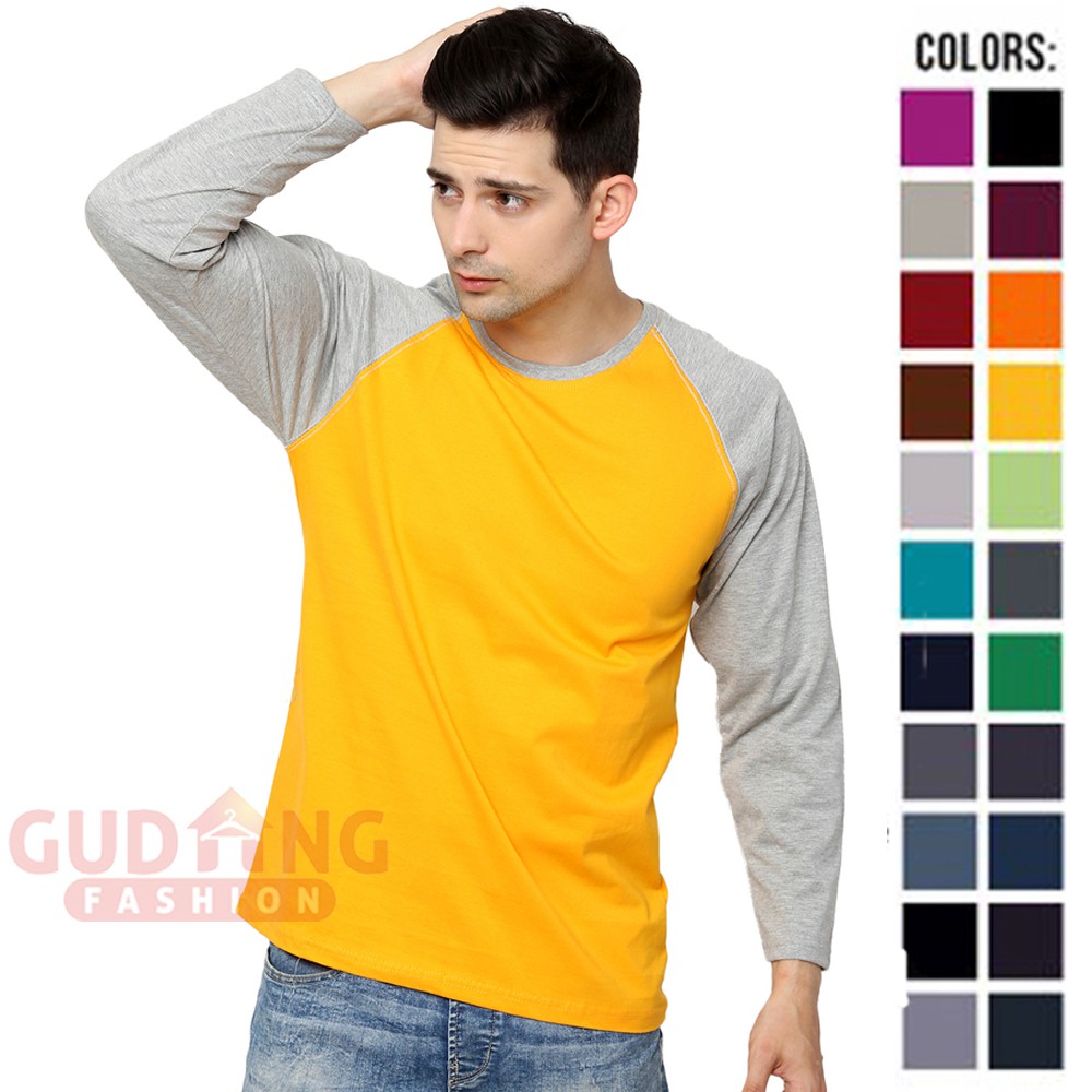 Baju Raglan Pria Panjang Modis / Tshirt Casual Warna Kombinasi - Banyak Pilihan Warna PLS (COMB)