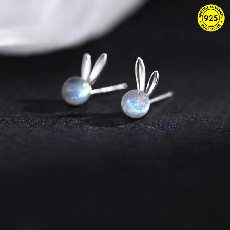 Anting Stud Moonstone Bentuk Kelinci Untuk Wanita