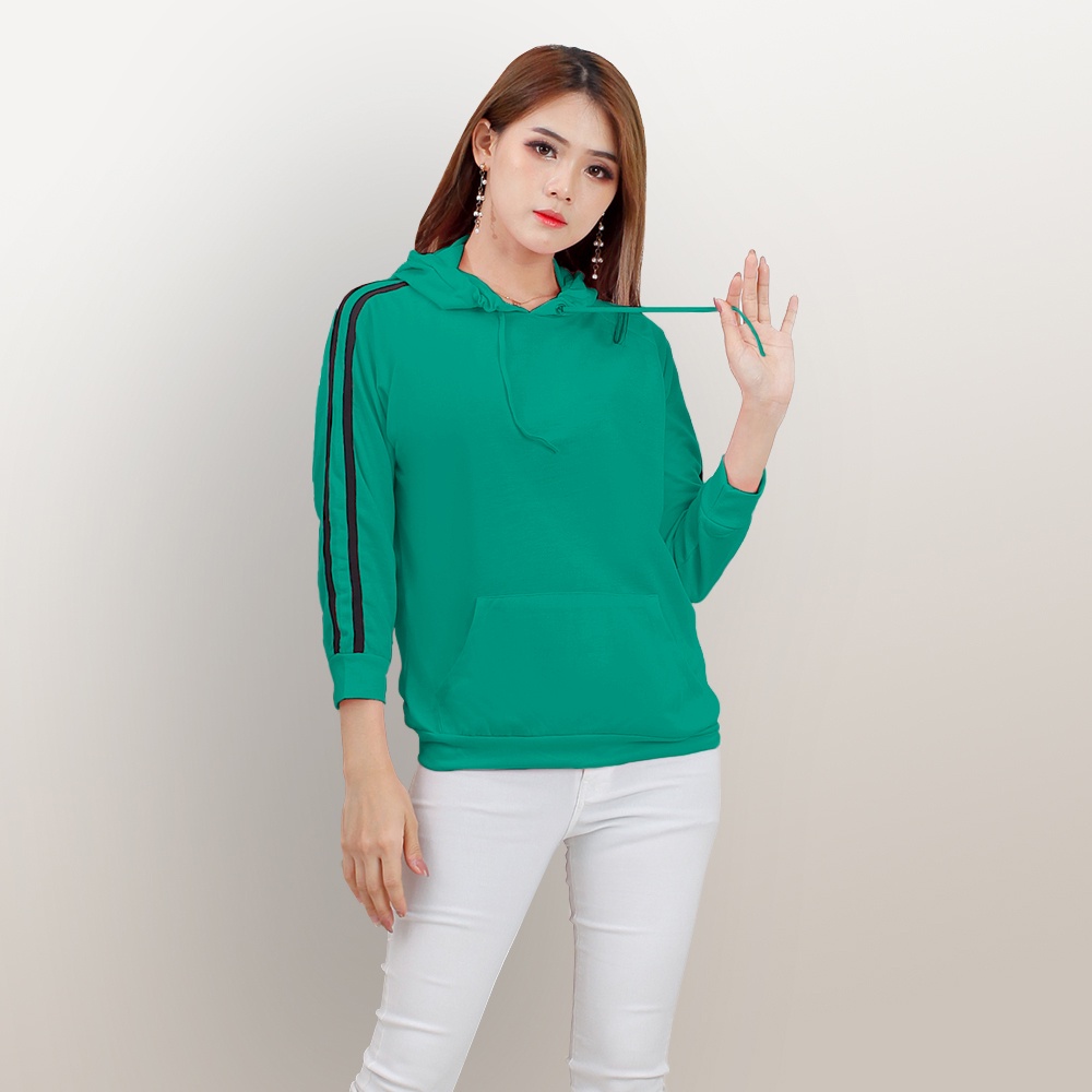 Sweater hoodie wanita Gaya Jumper Korea variasi list di tangan model terbaru - XSHOP Afshin