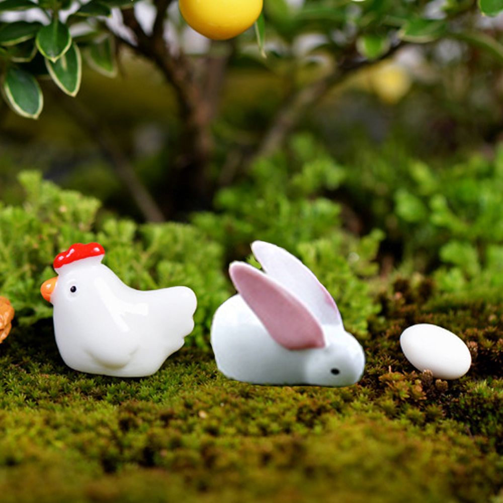 10Pcs Easter Ornament Micro Landscape Garden Supplies Gardening Decorations Resin Rabbit Cute Bunny Mini Chick Eggs