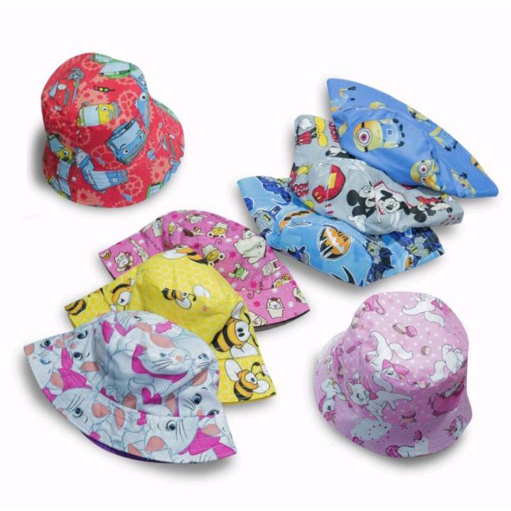 Topi Anak Bucket Laki Laki Perempuan Topi Anak Bucket Cowok All Size Usia 2 -8 Tahun Motif Karakter Lucu Topi Bucket Anak Bergai Macam Motif Lucu Bisa Dipakai Bolak Balik Bahan Katun Nyaman Dipakai