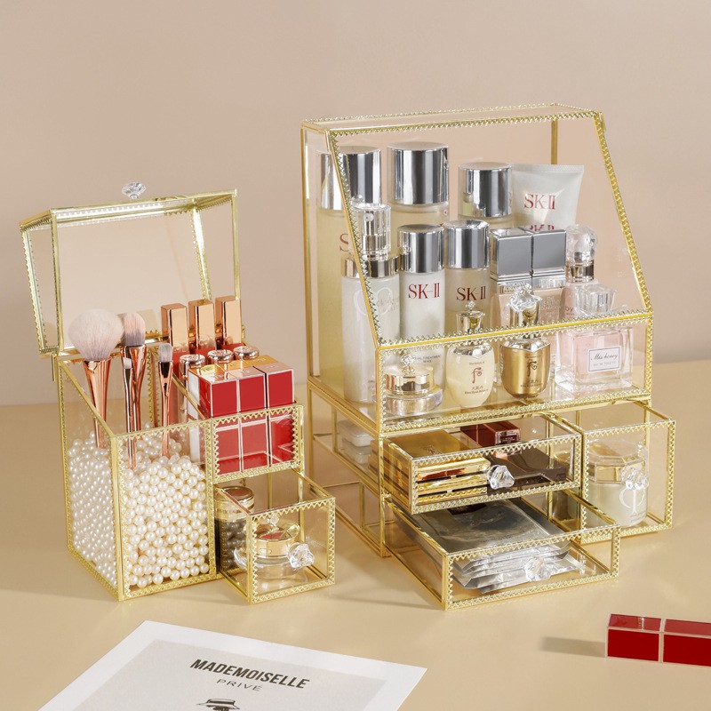 Rak Kosmetik Gold - Rak Kosmetik Estetik - LUXURY KACA RAK KOSMETIK 3 RANGKAI