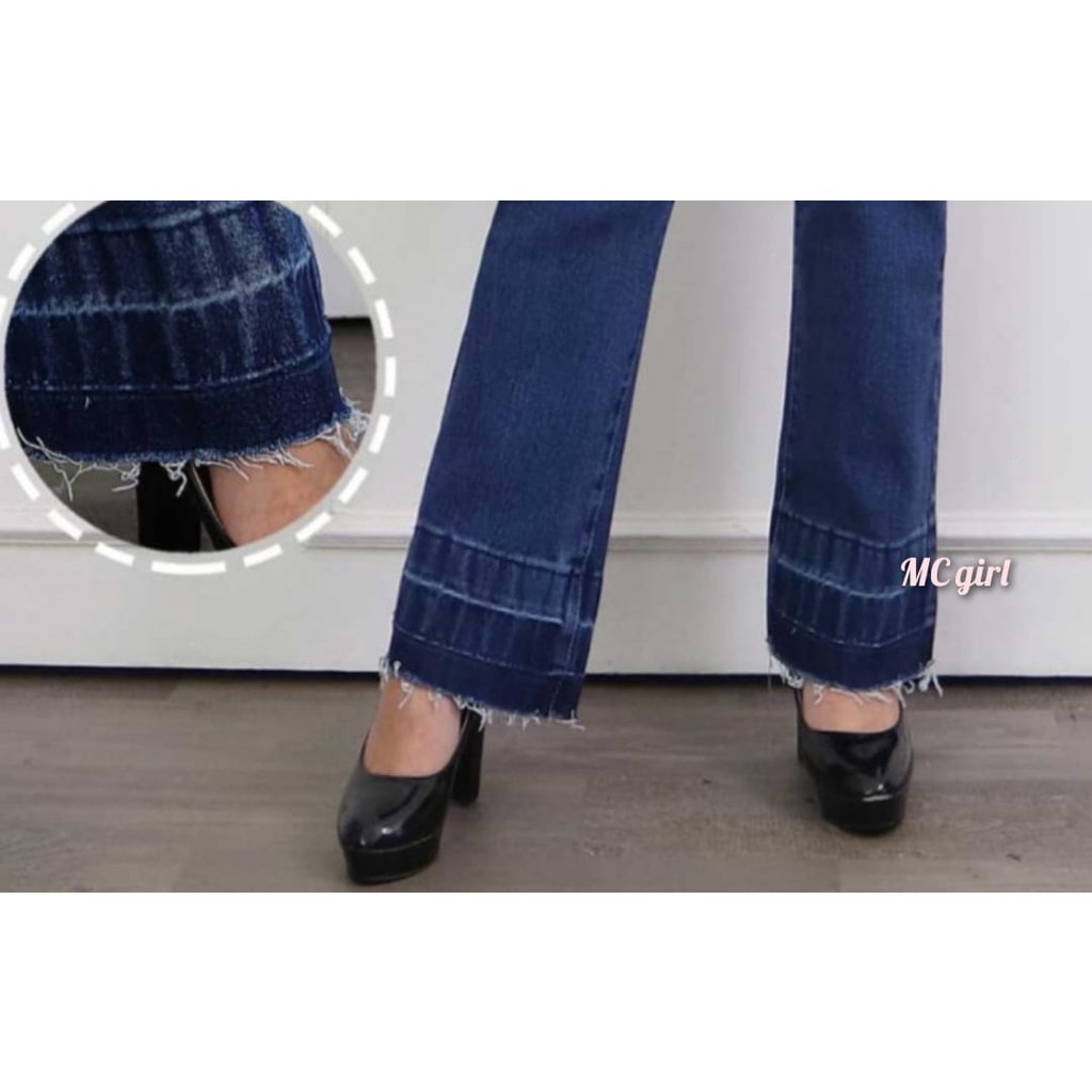 MC girl - Celana Jeans Cutbray Non-Stretch Wanita Warna Biru Tua / Cutblay Lepis Dark Blue Cewek / Cutbrai Panjang Kaki Lipat / Cutbrei Denim Non-Street / Kaki Lebar / Kaki Besar / Boot Cut