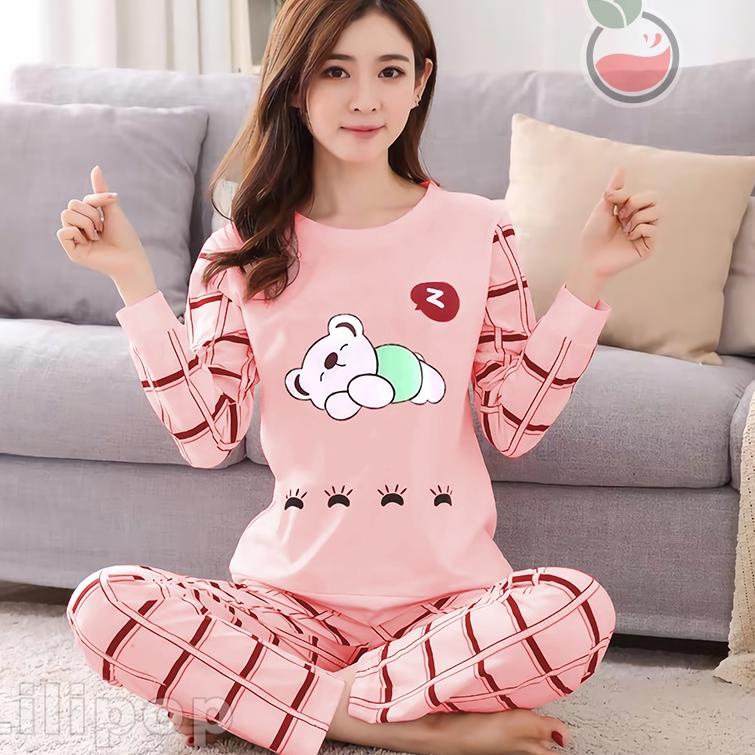 Best Baju Tidur Celana Panjang Wanita PP Allsize Lengan Panjang Baby Doll Bahan Kaos Dewasa Murah Li