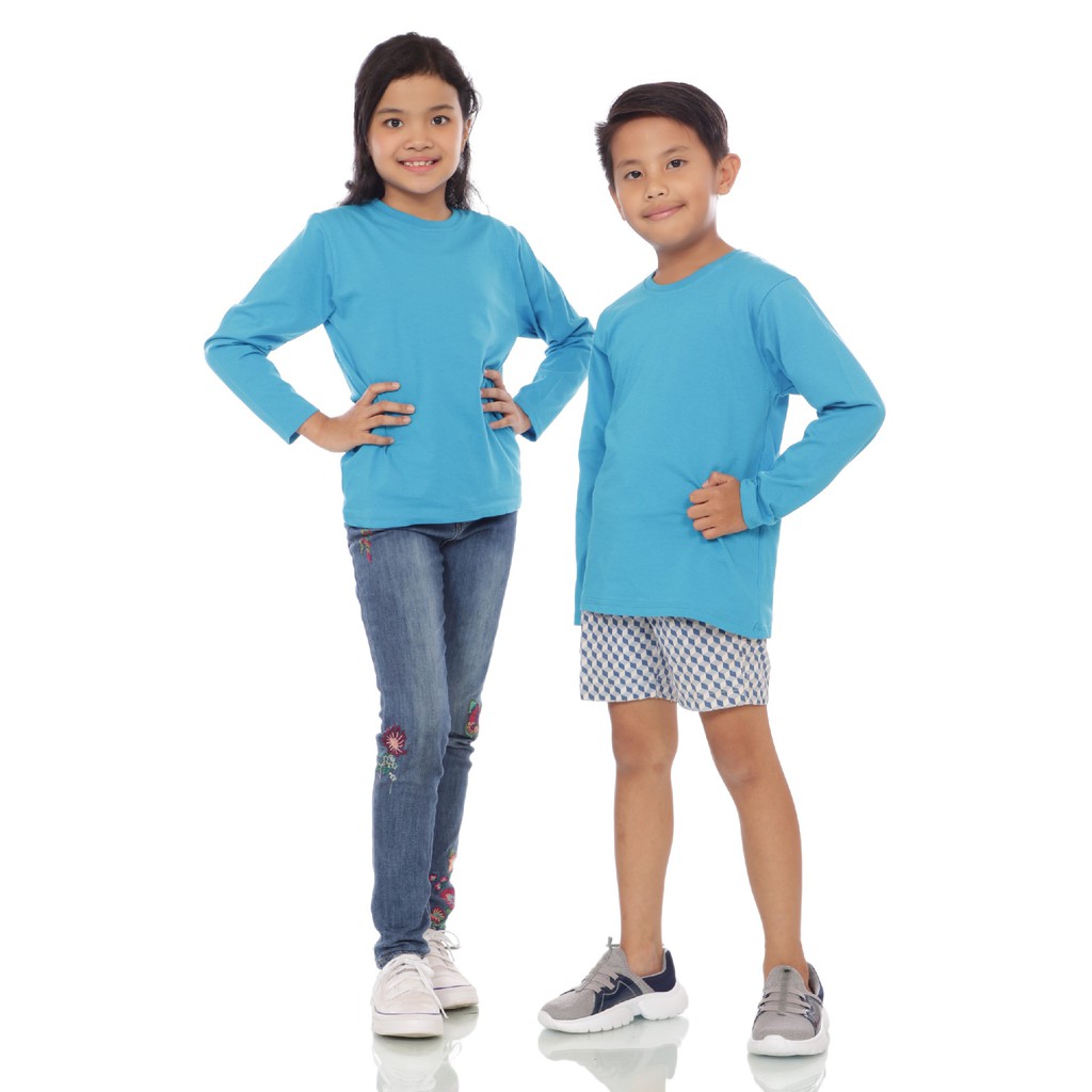 KAOS POLOS COTTON COMBED - ANAK LENGAN PANJANG - BIRU TURKISH