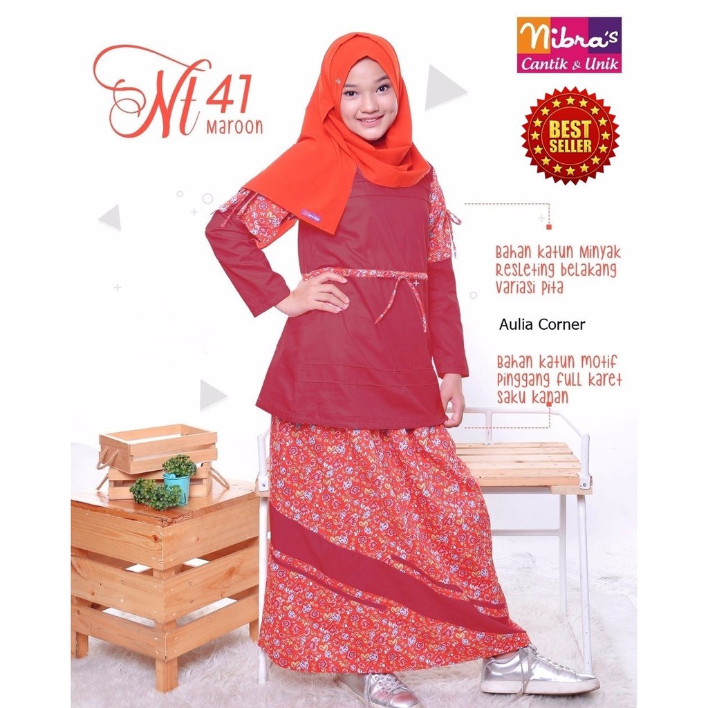 LARIS Baju Muslim Modern Nibras NT 41 Maroon Baju Anak Perempuan