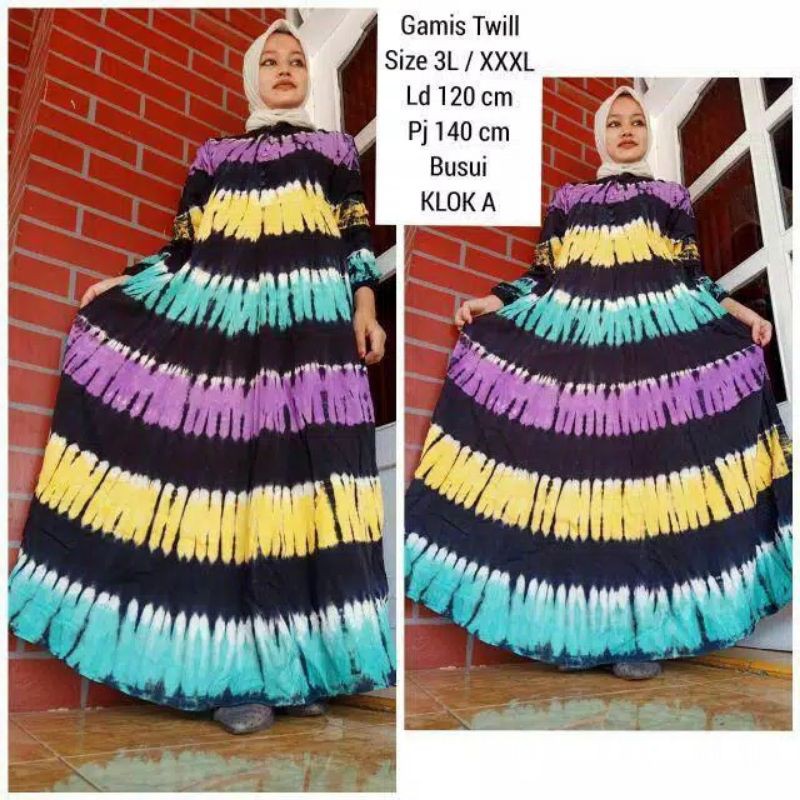 Gamis twill Jeruk Mas Original,Daster Abstrak Pelangi Rempel Susun