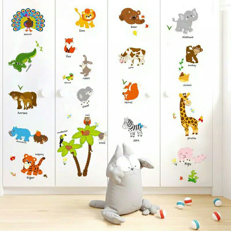 Stiker Dinding Hewan Anak / Stiker Untuk Anak / Stiker Tembok Hewan Edukasi Anak