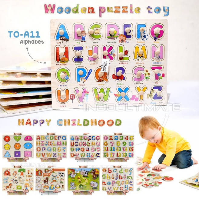 Puzzle Kayu mainan edukasi 3D KNOP kayu Gambar Hewan Puzzle game Animal Puzzle Toys Mainan Anak