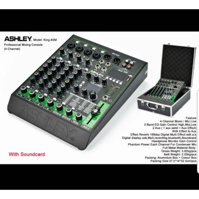 MIXER AUDIO ASHLEY KING 4SM/KING4SM 4CH USB-BLUETOOTH-WITH SOUNDCARD ORIGINAL