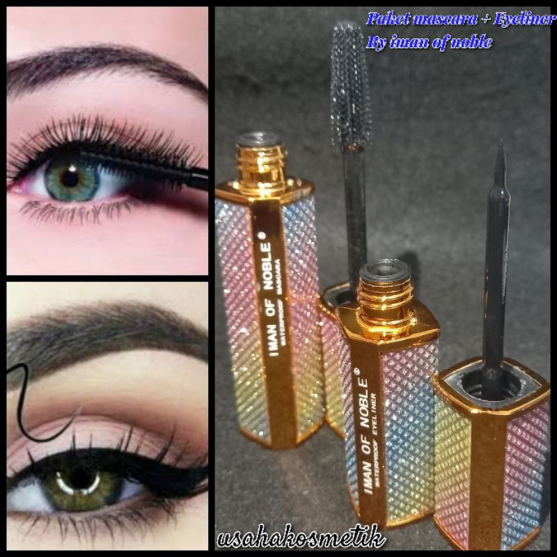 PAKET MASCARA + EYELINER SUPER WATERPROOF RAINBOW IMAN OF NOBLE