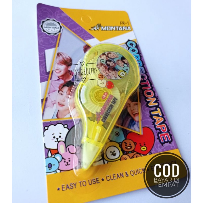 Correction Tape Montana Tipe-ex Kertas Roll Pita Motif Gambar Bts Kartun Lucu Warna-Warni Murah Grosir / correction pen tipe ex kertas cepat kering