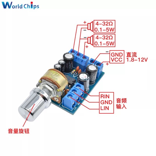 Audio Power Amplifier DC 1.8-12 V TDA2822M Modul Penguat Audio 2x1 W Dual Channel Stereo Potensio