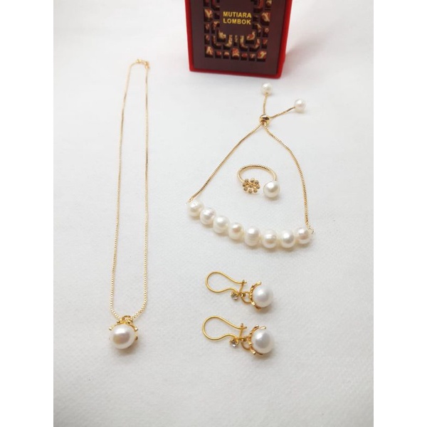 Set Perhiasan Mutiara Lombok || Set Perhiasan Mutiara Tawar || Bersertifikat