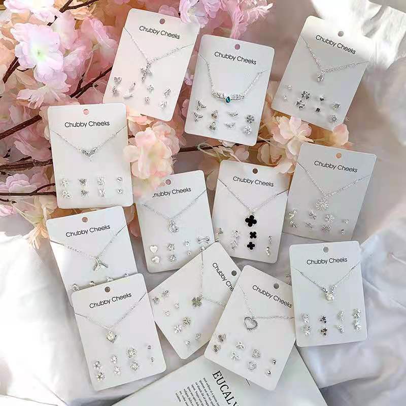 4 Pasang Anting Dan Kalung Gaya Korea Fashion Kombinasi Rantai Klavikula Simple Kreatif Untuk Wanita