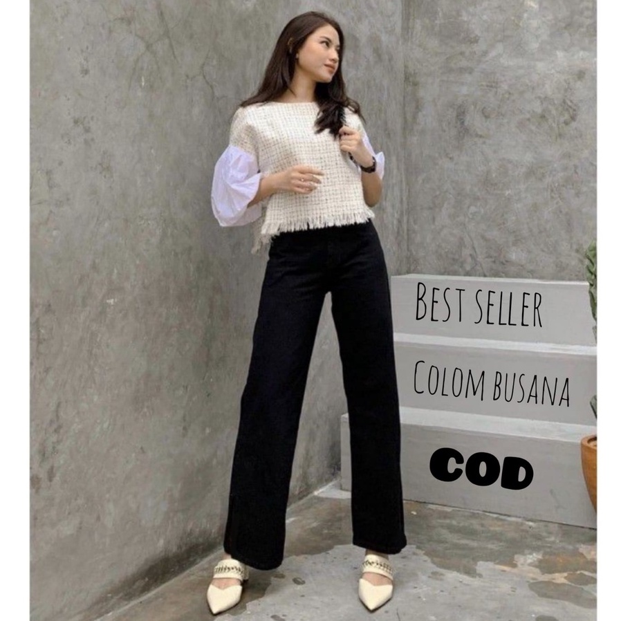 Celana Kulot Jeans HIGHWAIST Boyfrend Wanita Premium Quality Termurah-HITAM
