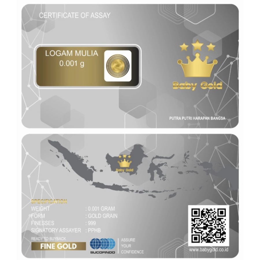 (BISA COD) Baby Gold 0.001 Gram Gr Logam Mulia Gift Series Murah Emas Mini 24 k