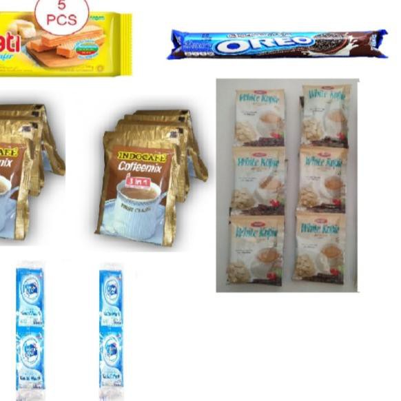 

➸ Paket (Richeese 5pc,Oreo cokelat 1pc,indocafe 2,Boaz 2,frisian flag 2) ♢
