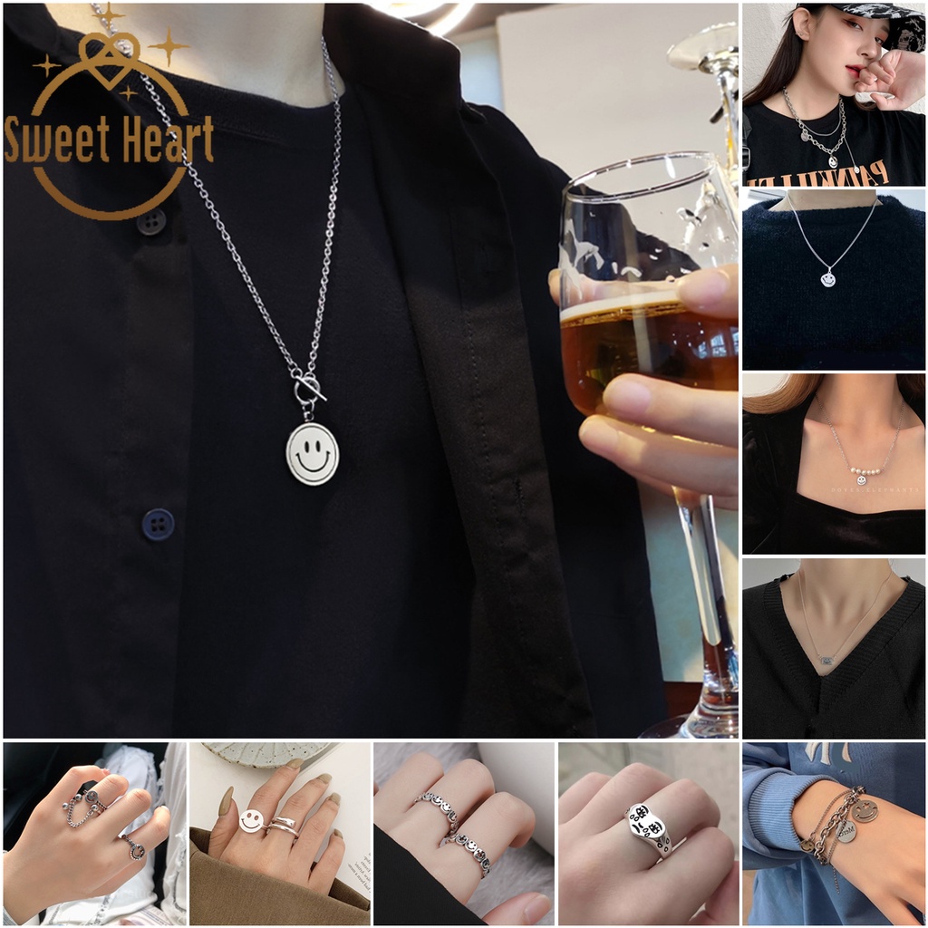 Korean Hip-hop Double Face Emoji Smile Pendant Necklace As A Gift Jewelry Smile Set Sweet Heart Jewelry